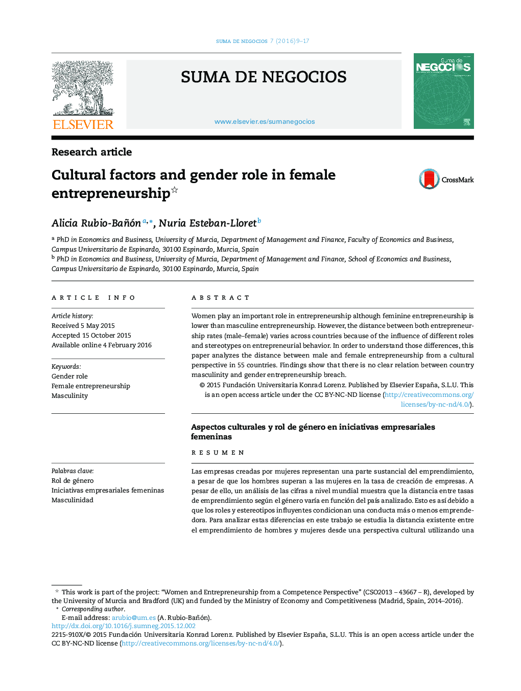 Cultural factors and gender role in female entrepreneurship 