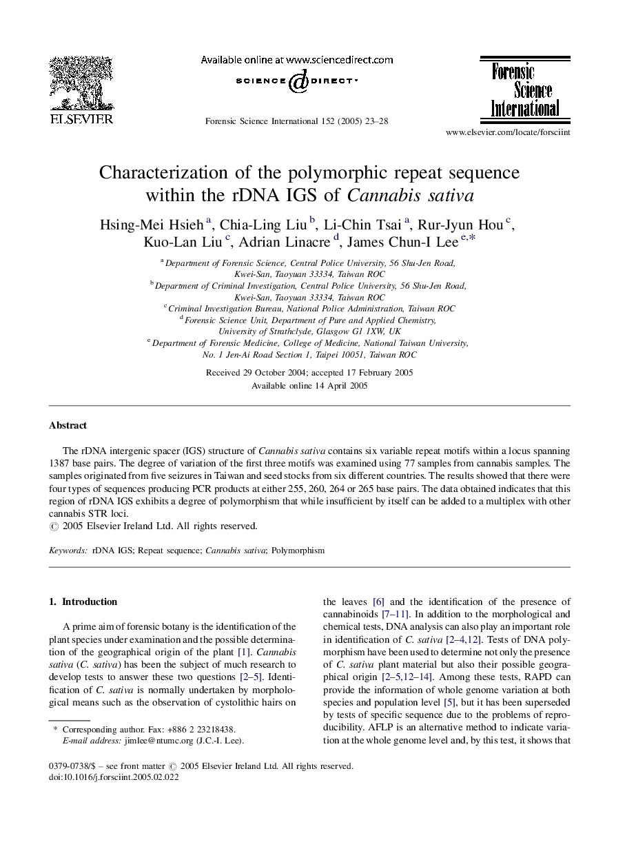 Characterization of the polymorphic repeat sequence within the rDNA IGS of Cannabis sativa