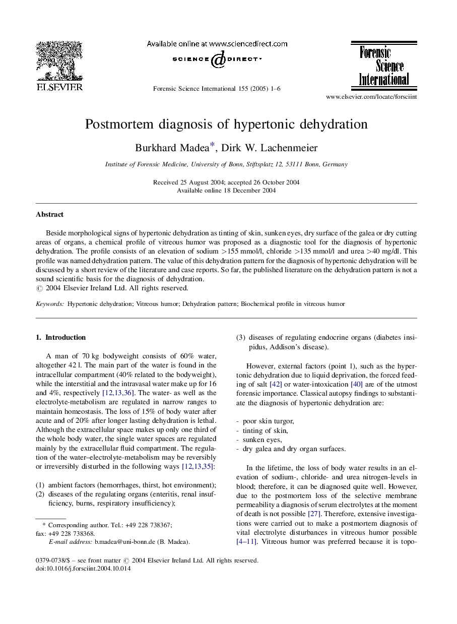 Postmortem diagnosis of hypertonic dehydration