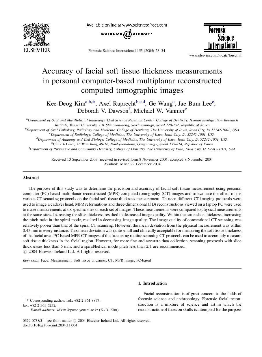 Accuracy of facial soft tissue thickness measurements in personal computer-based multiplanar reconstructed computed tomographic images