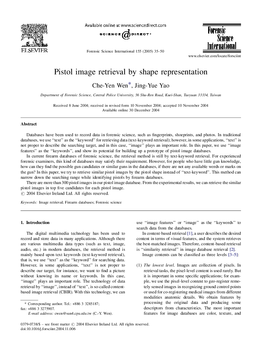 Pistol image retrieval by shape representation