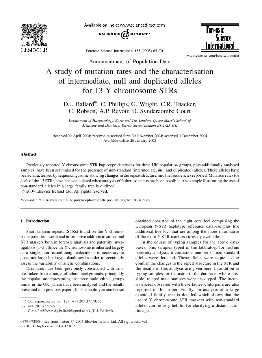 A study of mutation rates and the characterisation of intermediate, null and duplicated alleles for 13 Y chromosome STRs