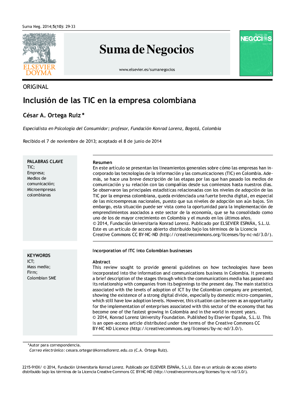 Inclusión de las TIC en la empresa colombiana