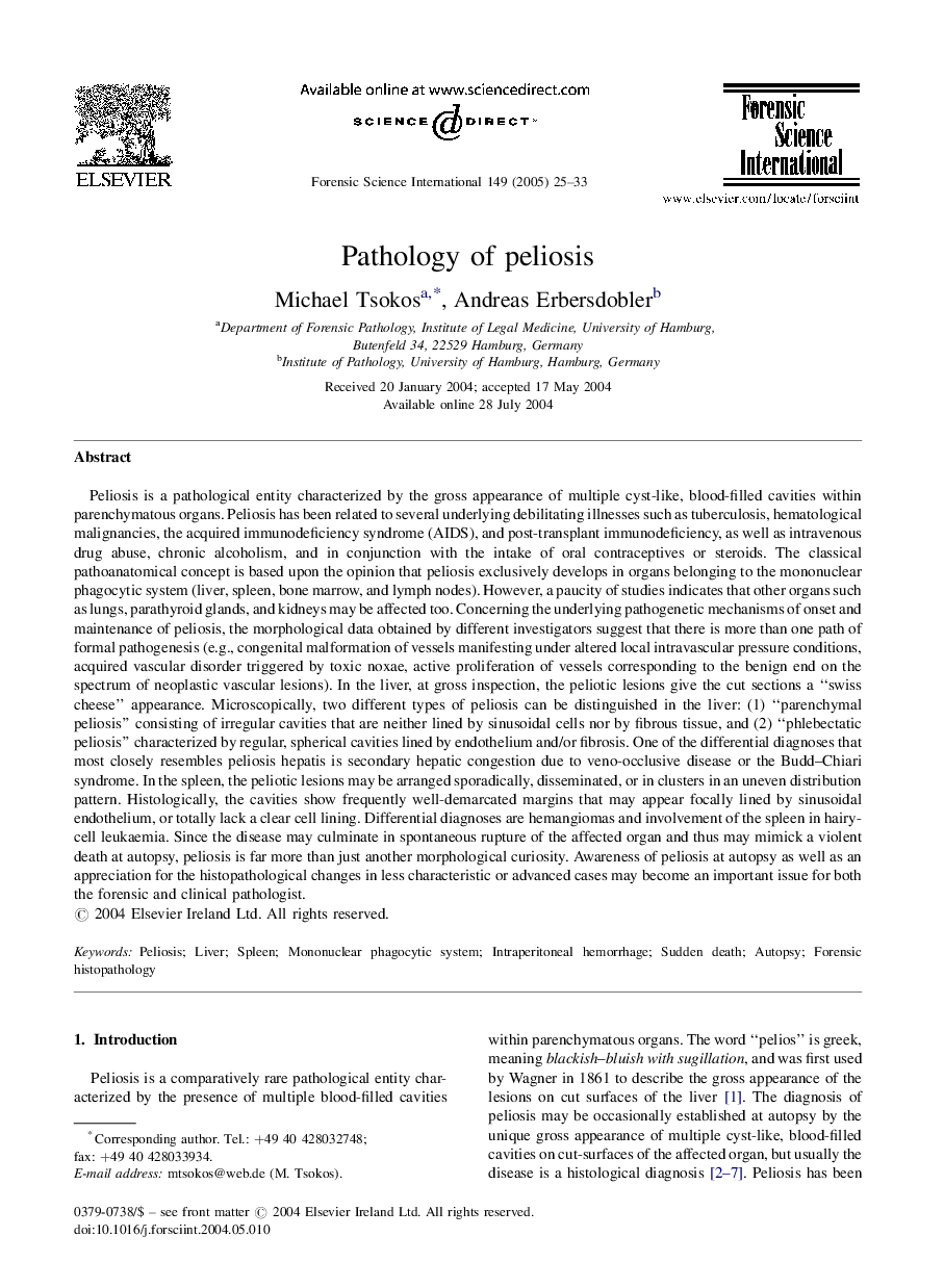 Pathology of peliosis