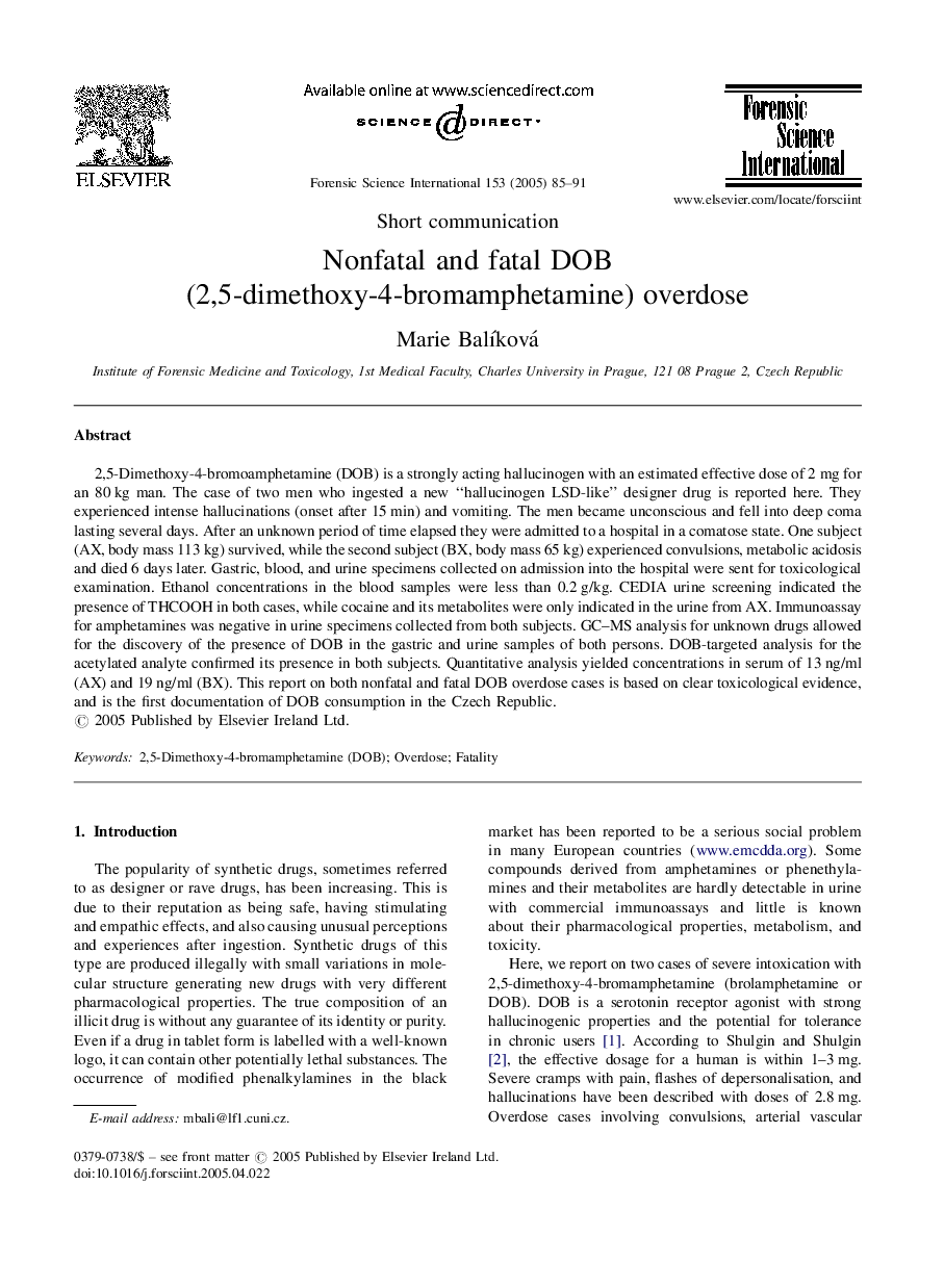 Nonfatal and fatal DOB (2,5-dimethoxy-4-bromamphetamine) overdose