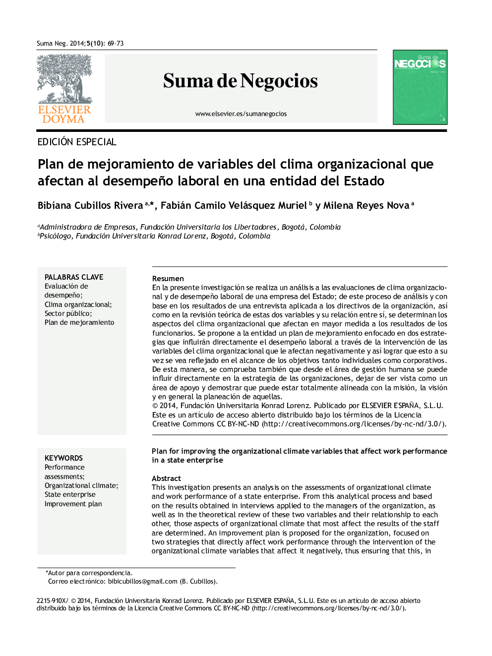 Plan de mejoramiento de variables del clima organizacional que afectan al desempeño laboral en una entidad del Estado