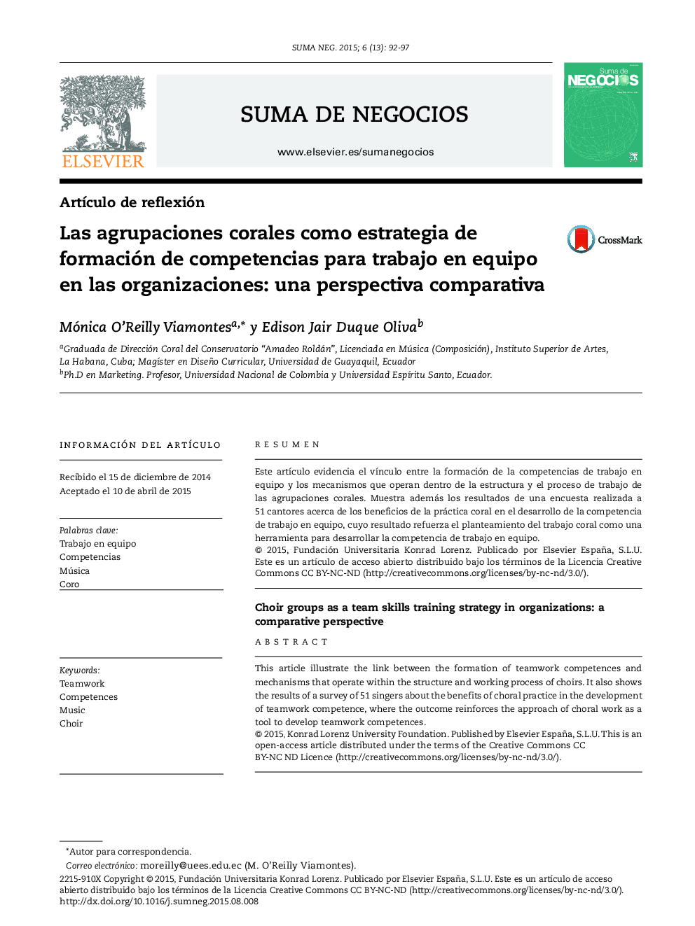 Las agrupaciones corales como estrategia de formación de competencias para trabajo en equipo en las organizaciones: una perspectiva comparativa