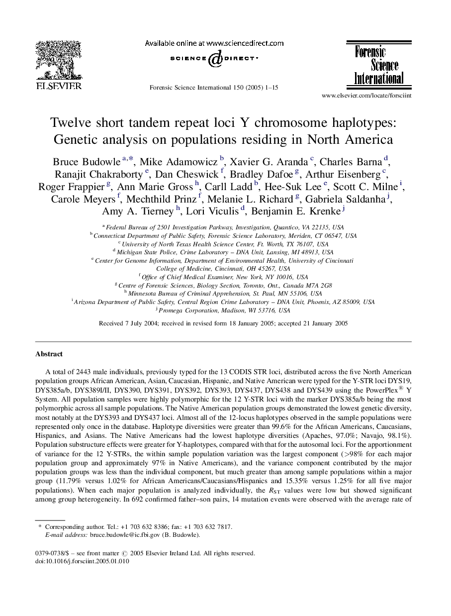 Twelve short tandem repeat loci Y chromosome haplotypes: Genetic analysis on populations residing in North America