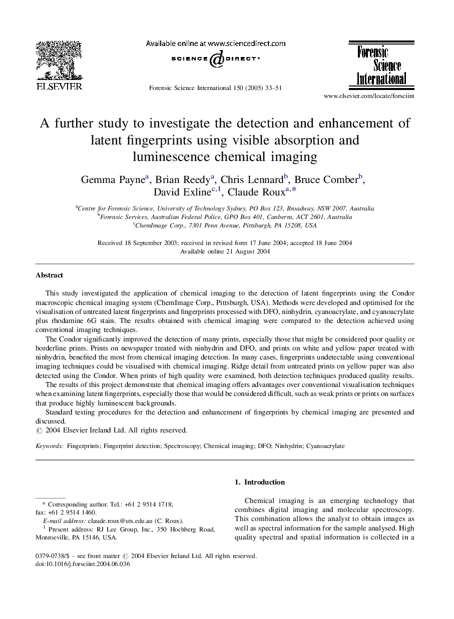 A further study to investigate the detection and enhancement of latent fingerprints using visible absorption and luminescence chemical imaging