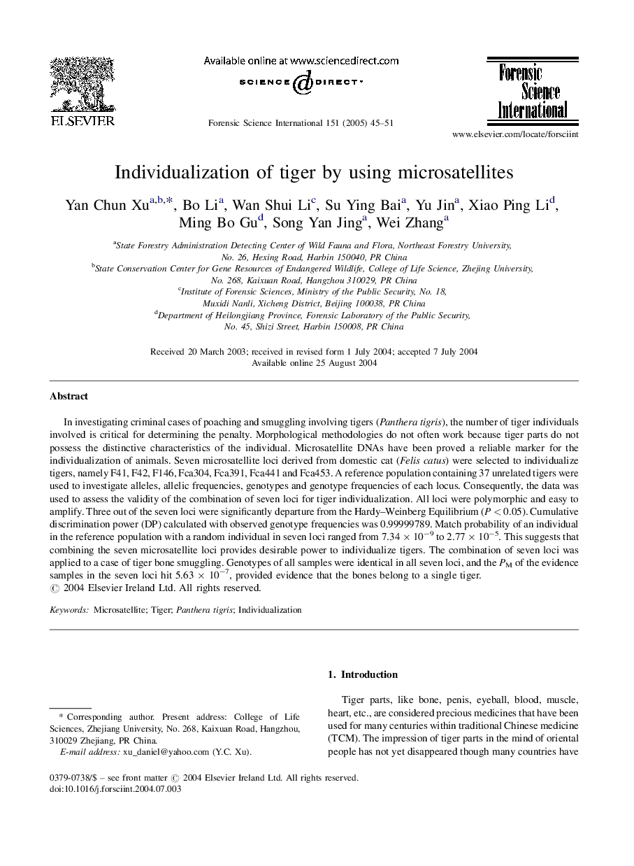 Individualization of tiger by using microsatellites
