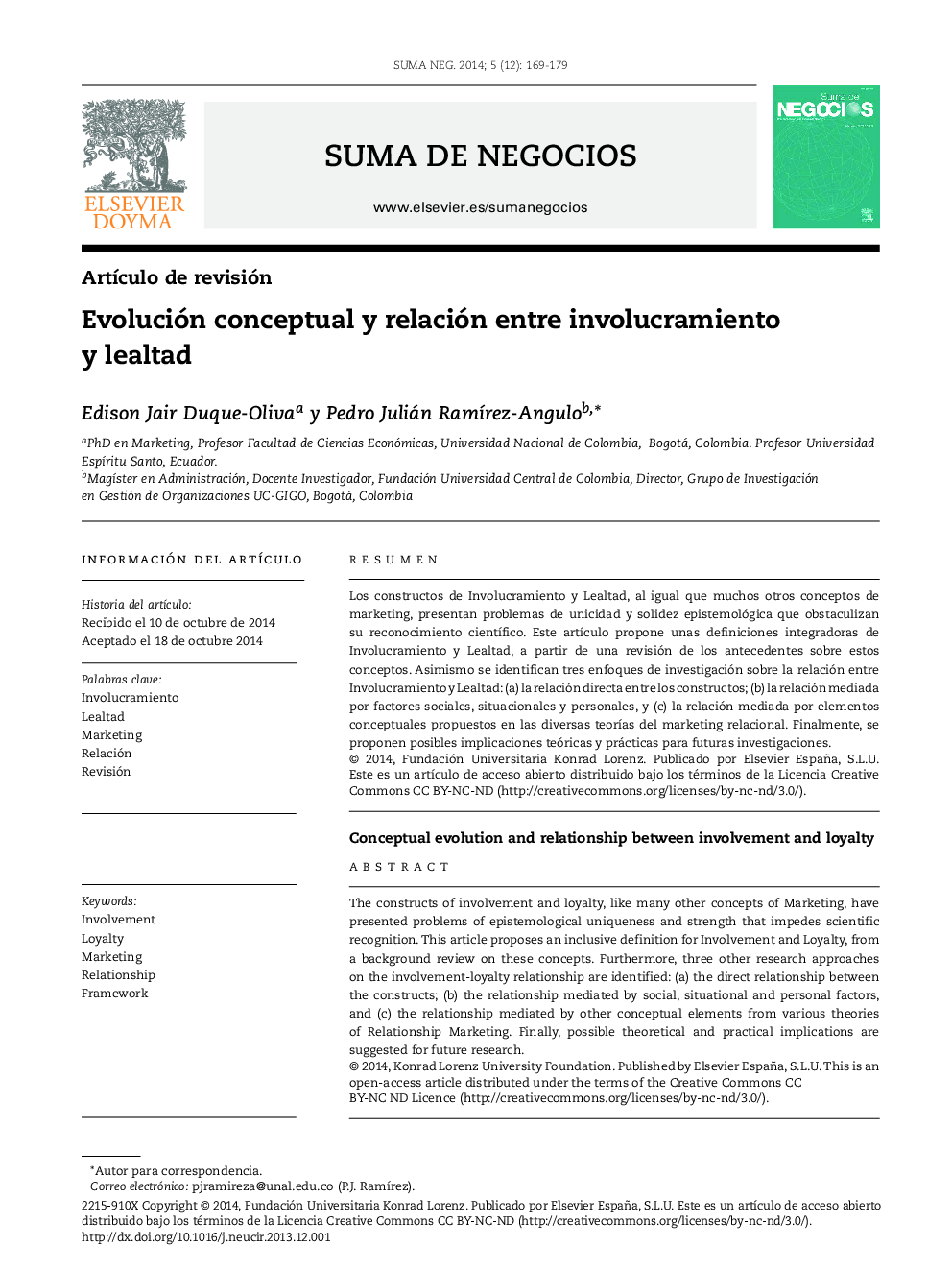 Evolución conceptual y relación entre involucramiento y lealtad