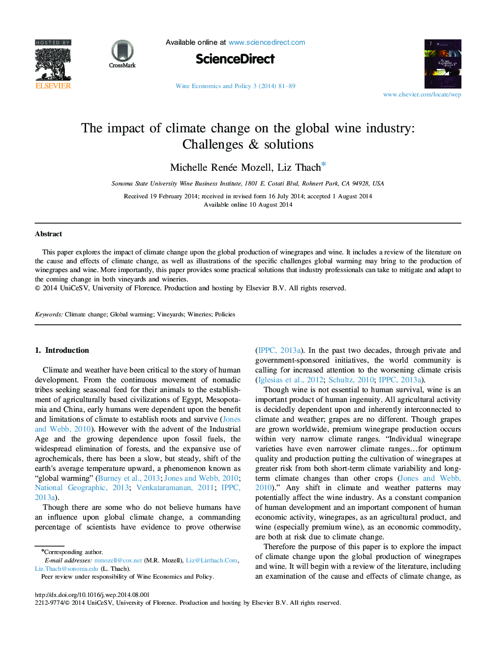 The impact of climate change on the global wine industry: Challenges & solutions 