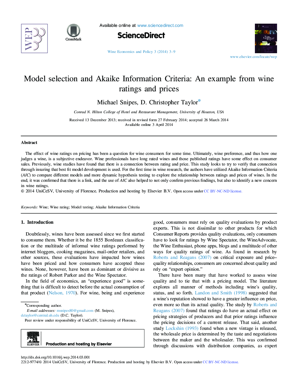 Model selection and Akaike Information Criteria: An example from wine ratings and prices 