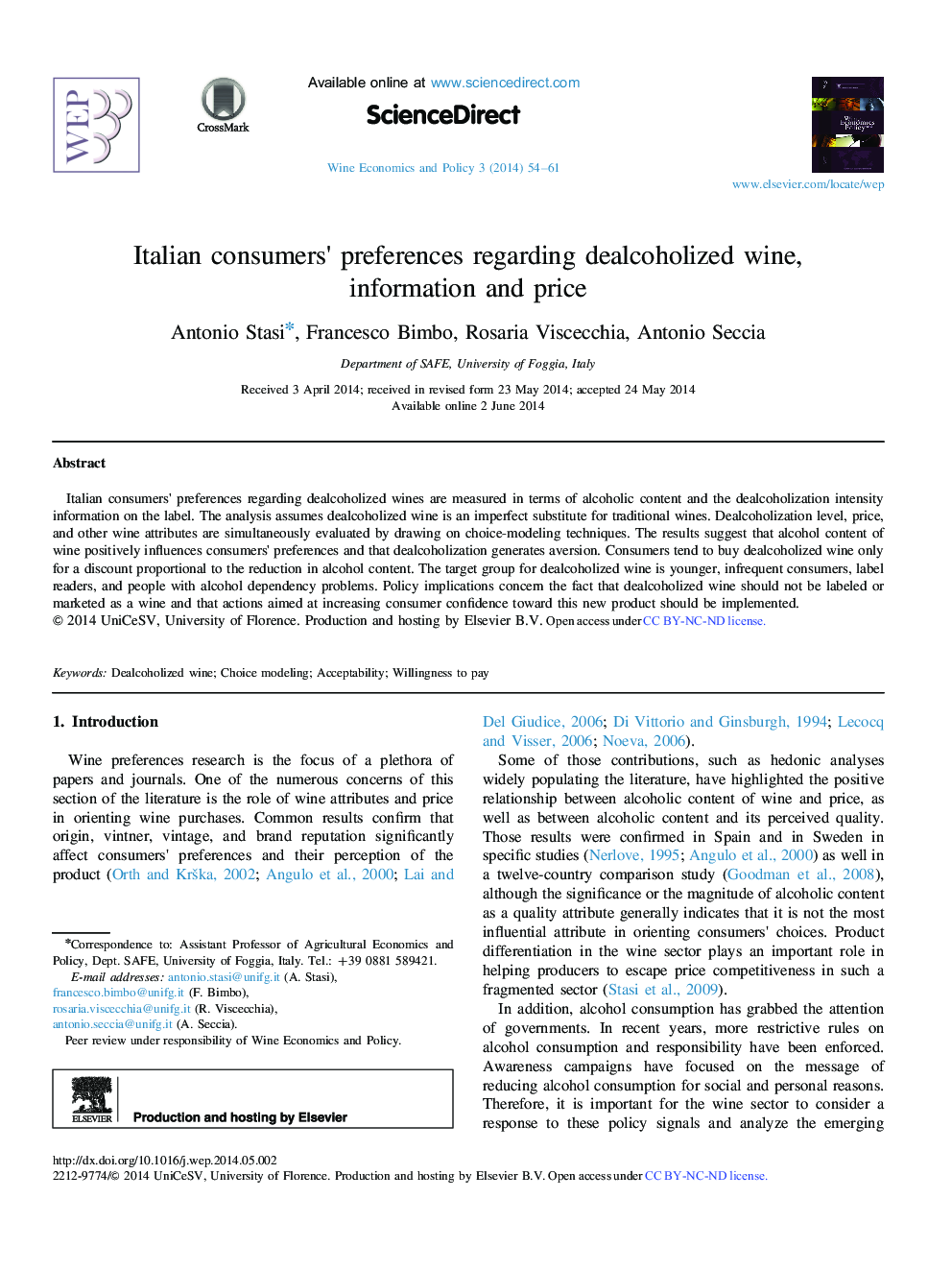 Italian consumers׳ preferences regarding dealcoholized wine, information and price 