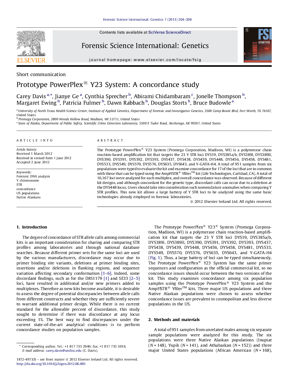 Prototype PowerPlex® Y23 System: A concordance study