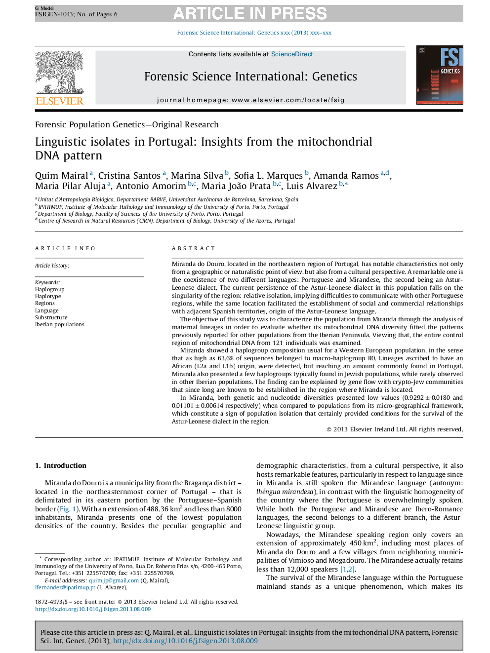 Linguistic isolates in Portugal: Insights from the mitochondrial DNA pattern