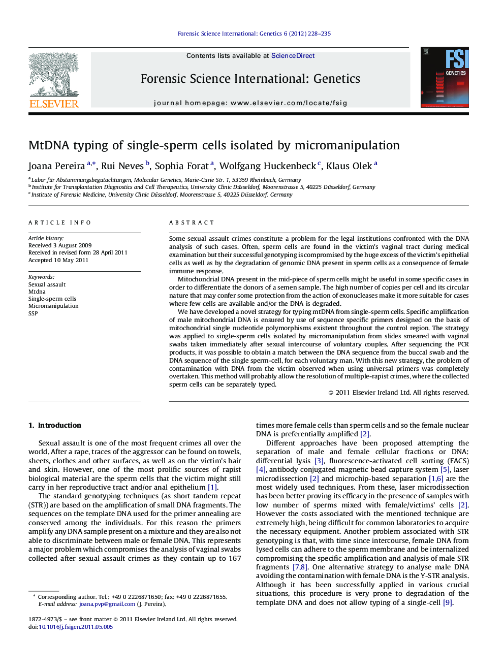 MtDNA typing of single-sperm cells isolated by micromanipulation