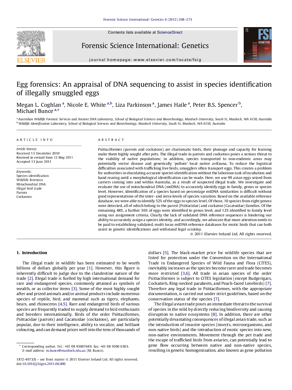 Egg forensics: An appraisal of DNA sequencing to assist in species identification of illegally smuggled eggs