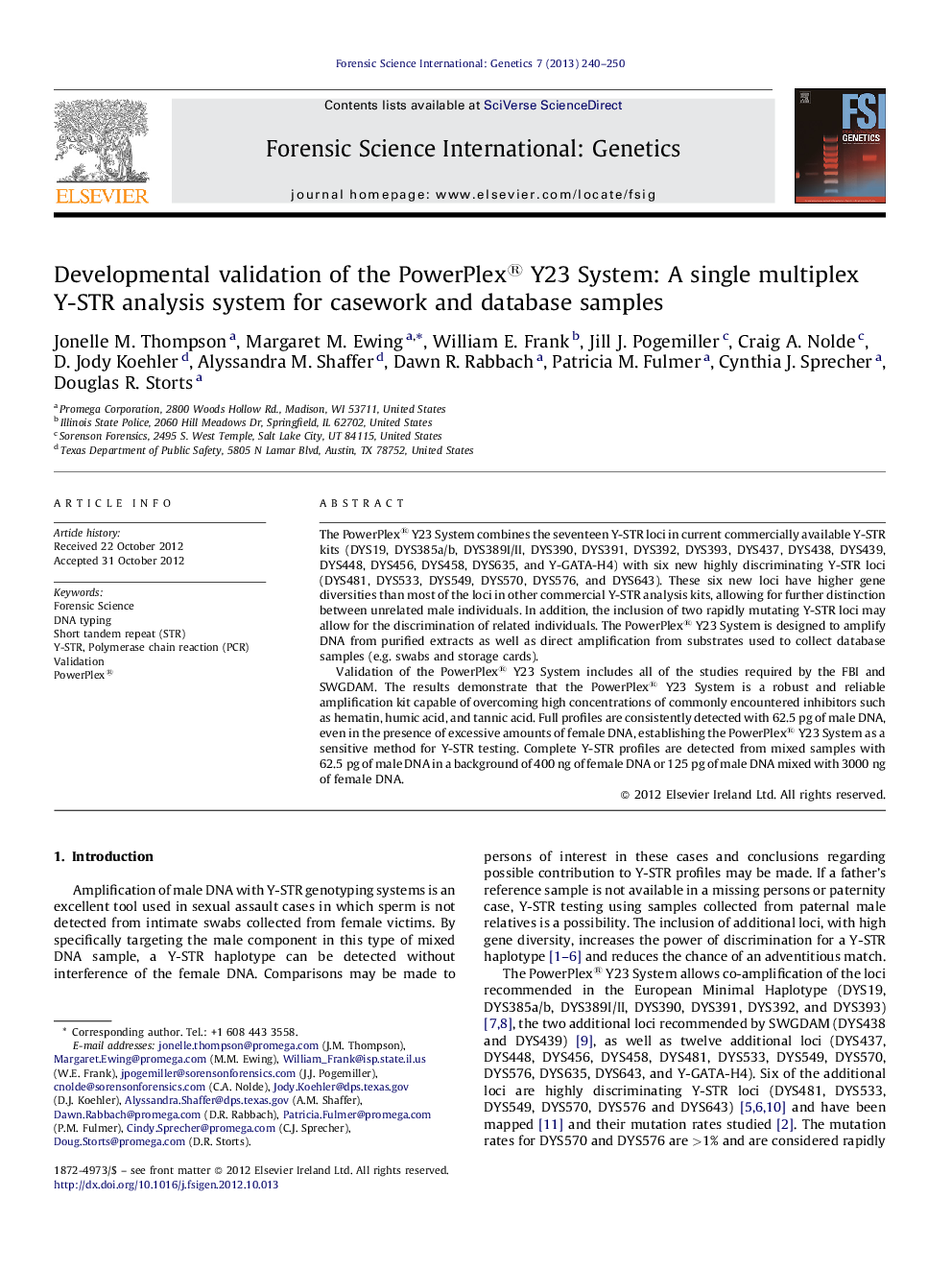 Developmental validation of the PowerPlex® Y23 System: A single multiplex Y-STR analysis system for casework and database samples