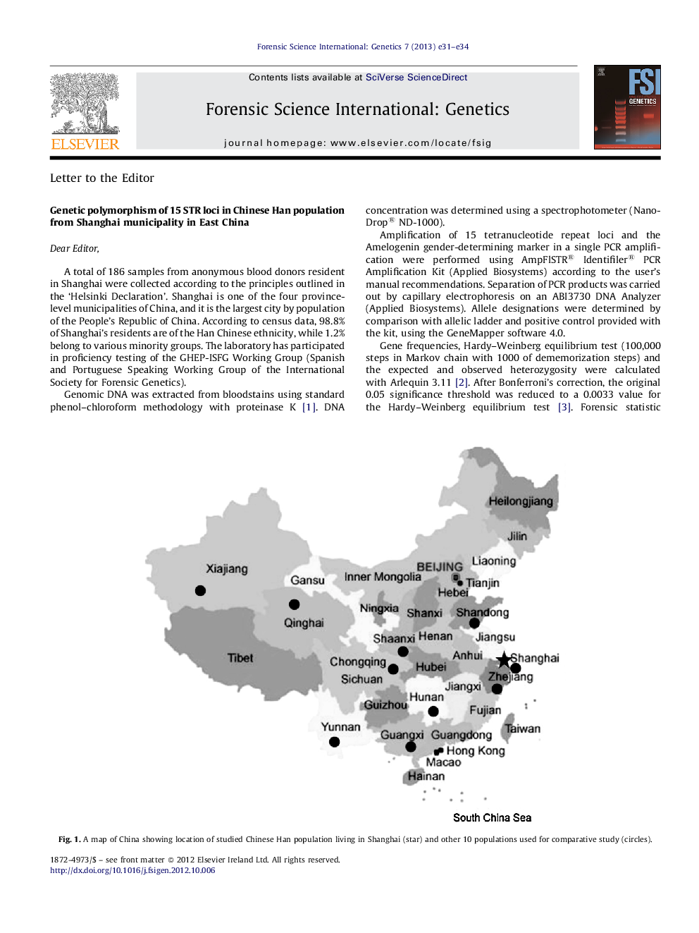 Genetic polymorphism of 15 STR loci in Chinese Han population from Shanghai municipality in East China