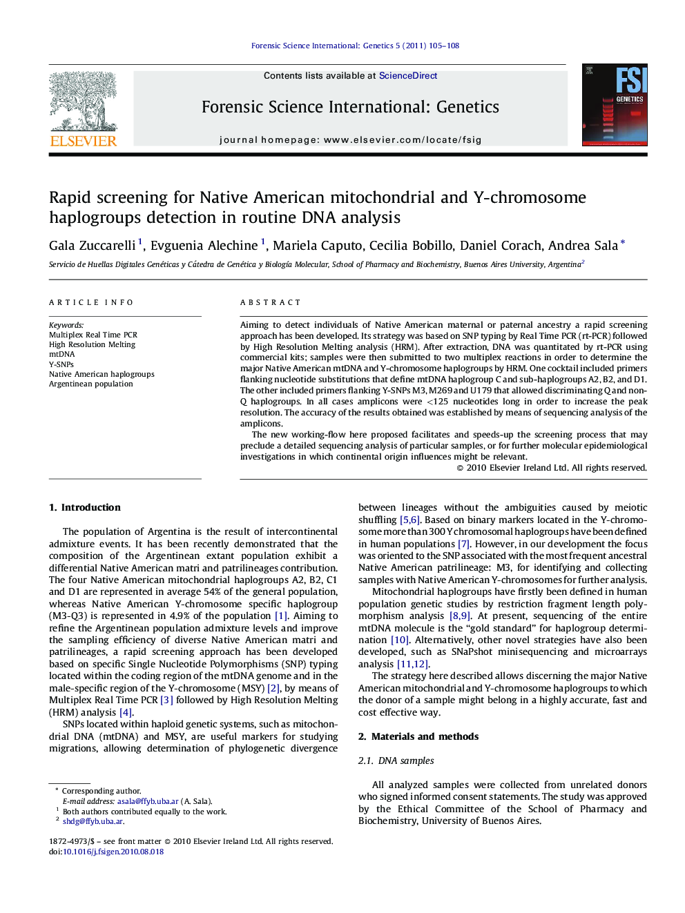 Rapid screening for Native American mitochondrial and Y-chromosome haplogroups detection in routine DNA analysis