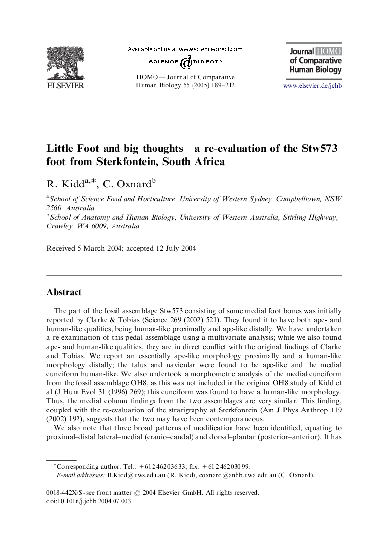 Little Foot and big thoughts-a re-evaluation of the Stw573 foot from Sterkfontein, South Africa