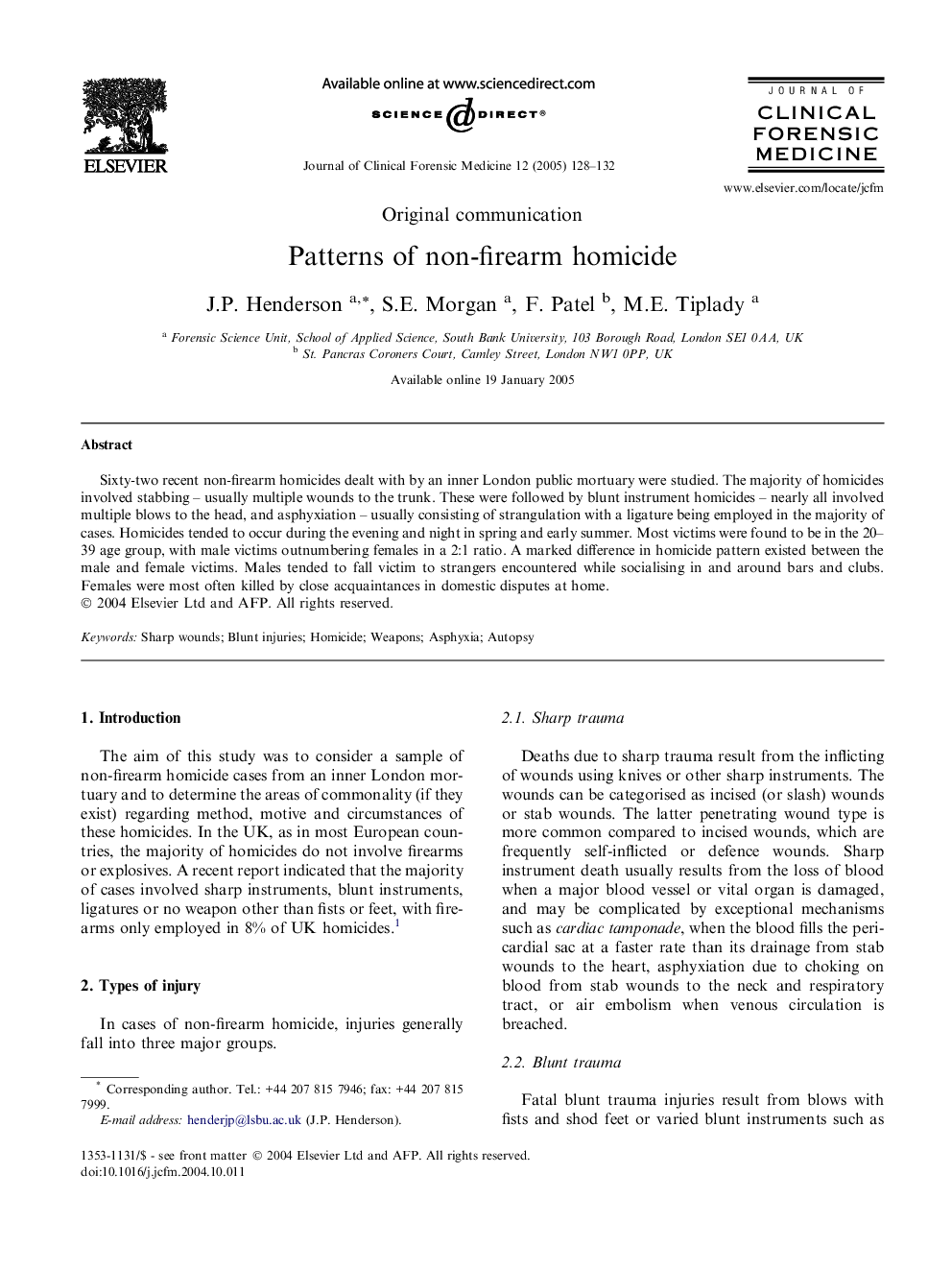 Patterns of non-firearm homicide