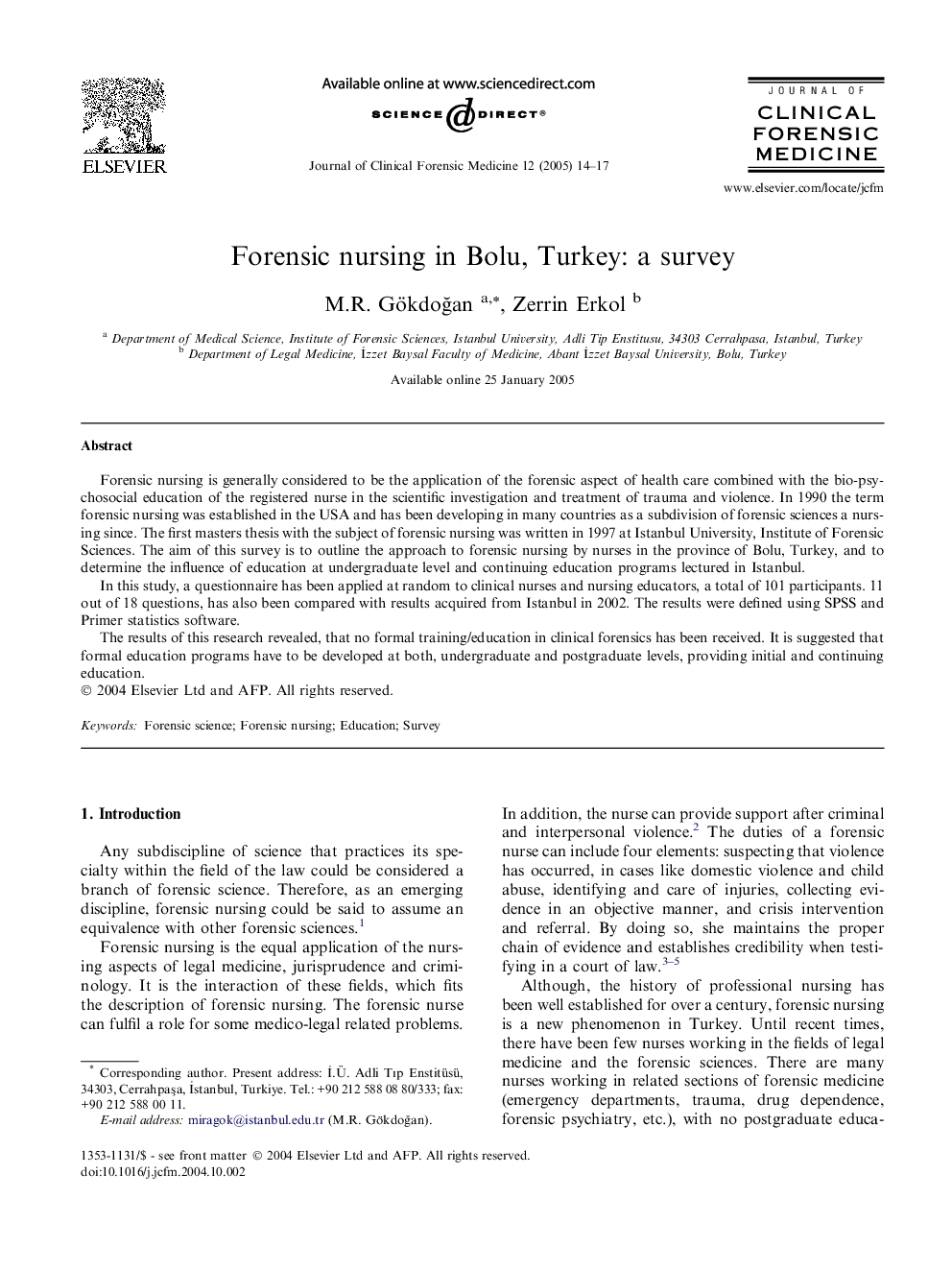 Forensic nursing in Bolu, Turkey: a survey