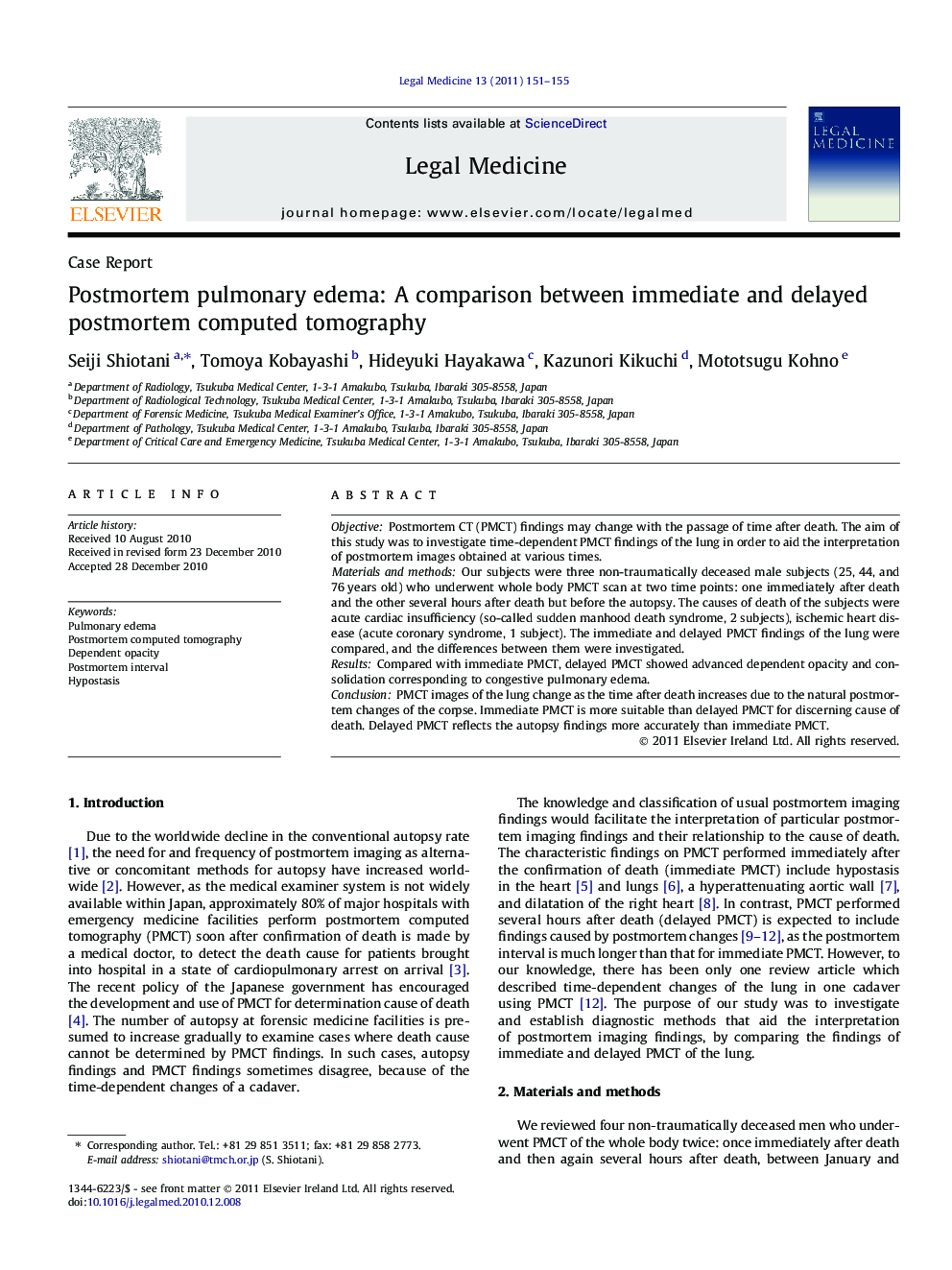 Postmortem pulmonary edema: A comparison between immediate and delayed postmortem computed tomography