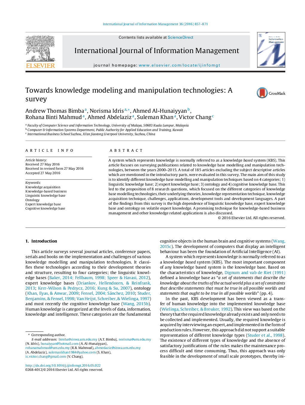 Towards knowledge modeling and manipulation technologies: A survey