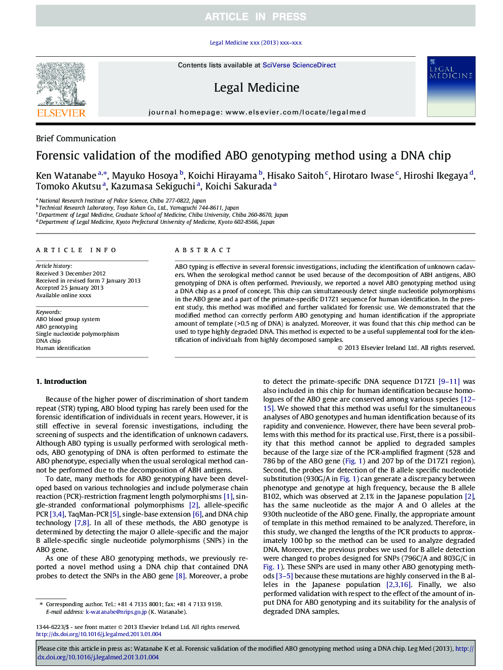 Forensic validation of the modified ABO genotyping method using a DNA chip