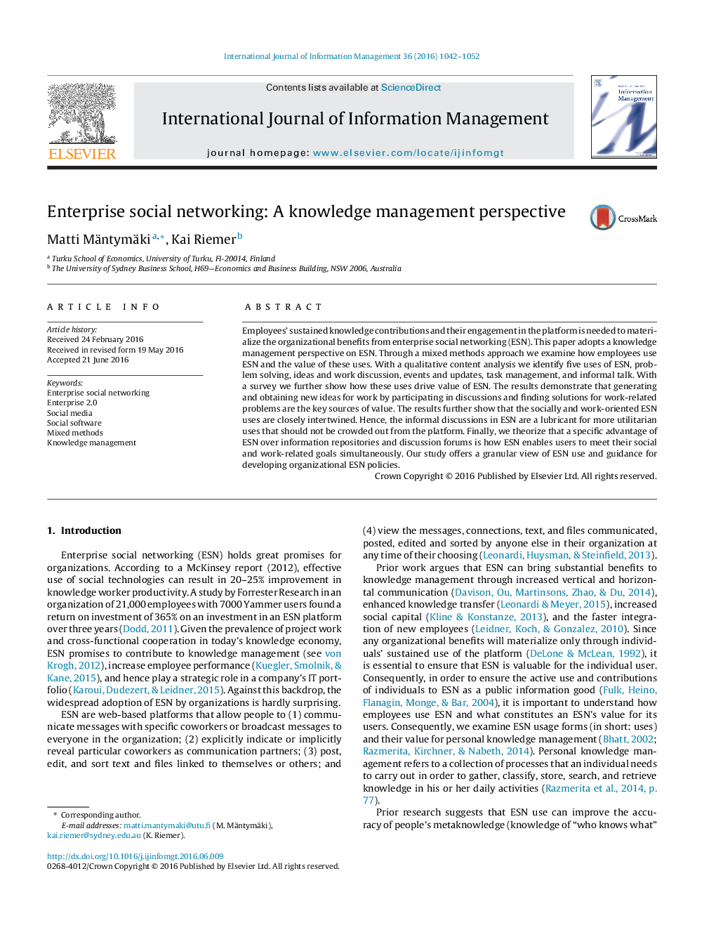 Enterprise social networking: A knowledge management perspective