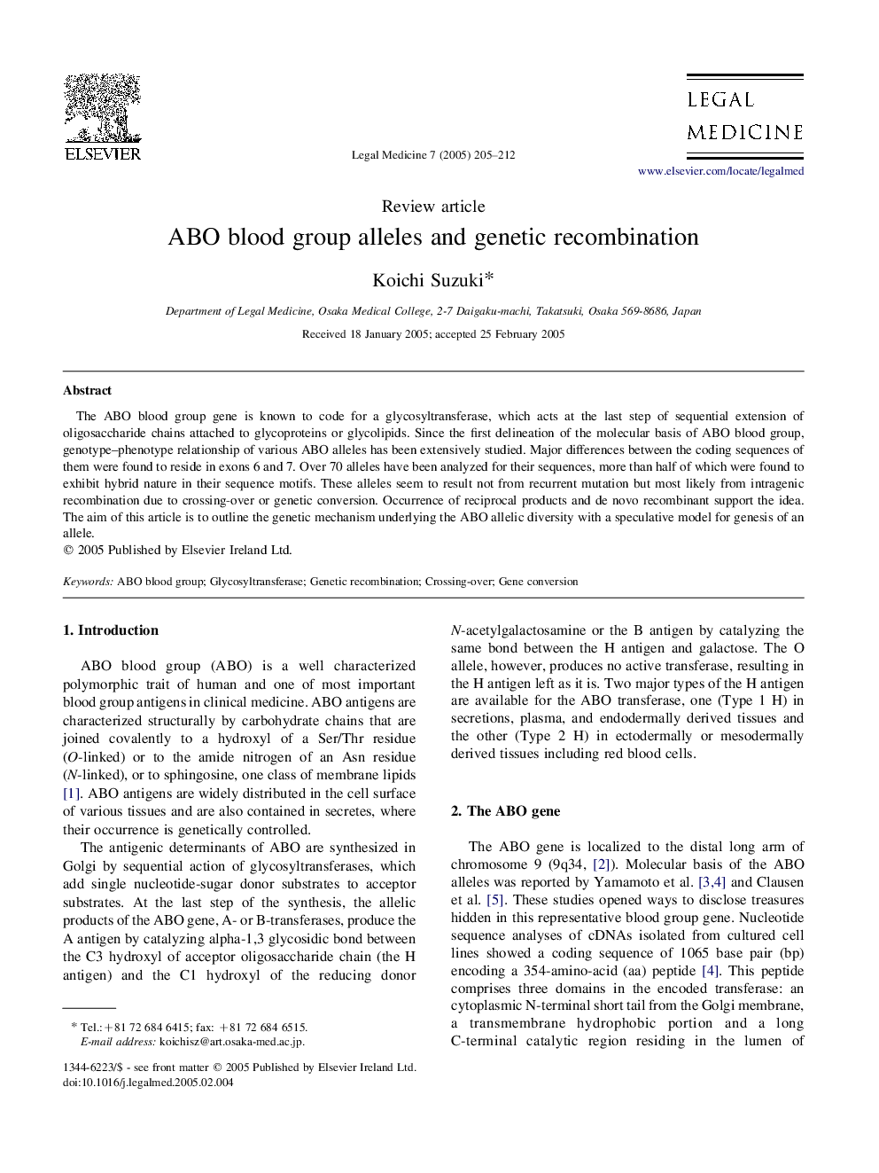 ABO blood group alleles and genetic recombination