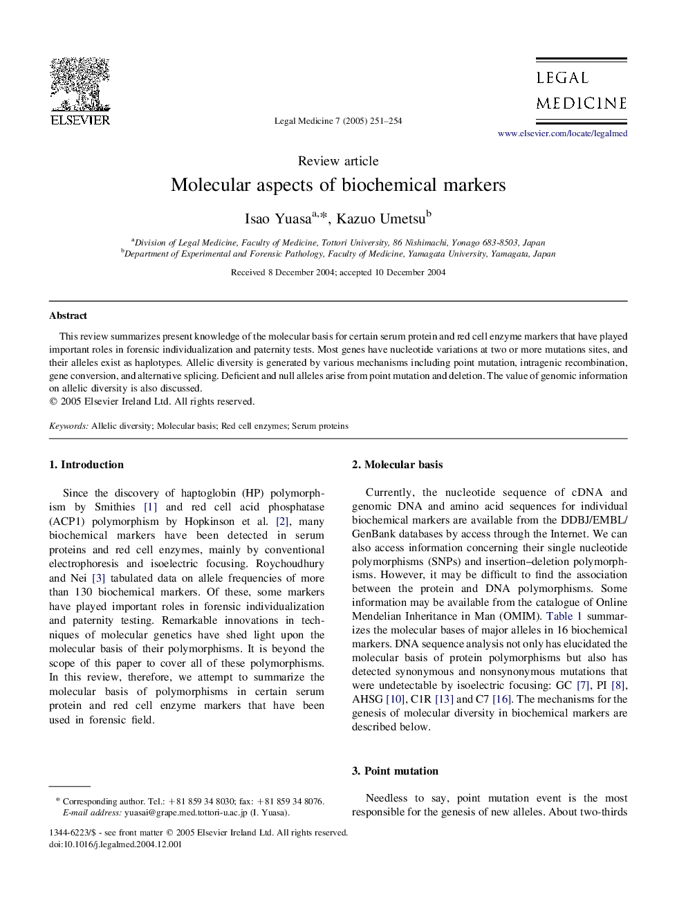 Molecular aspects of biochemical markers