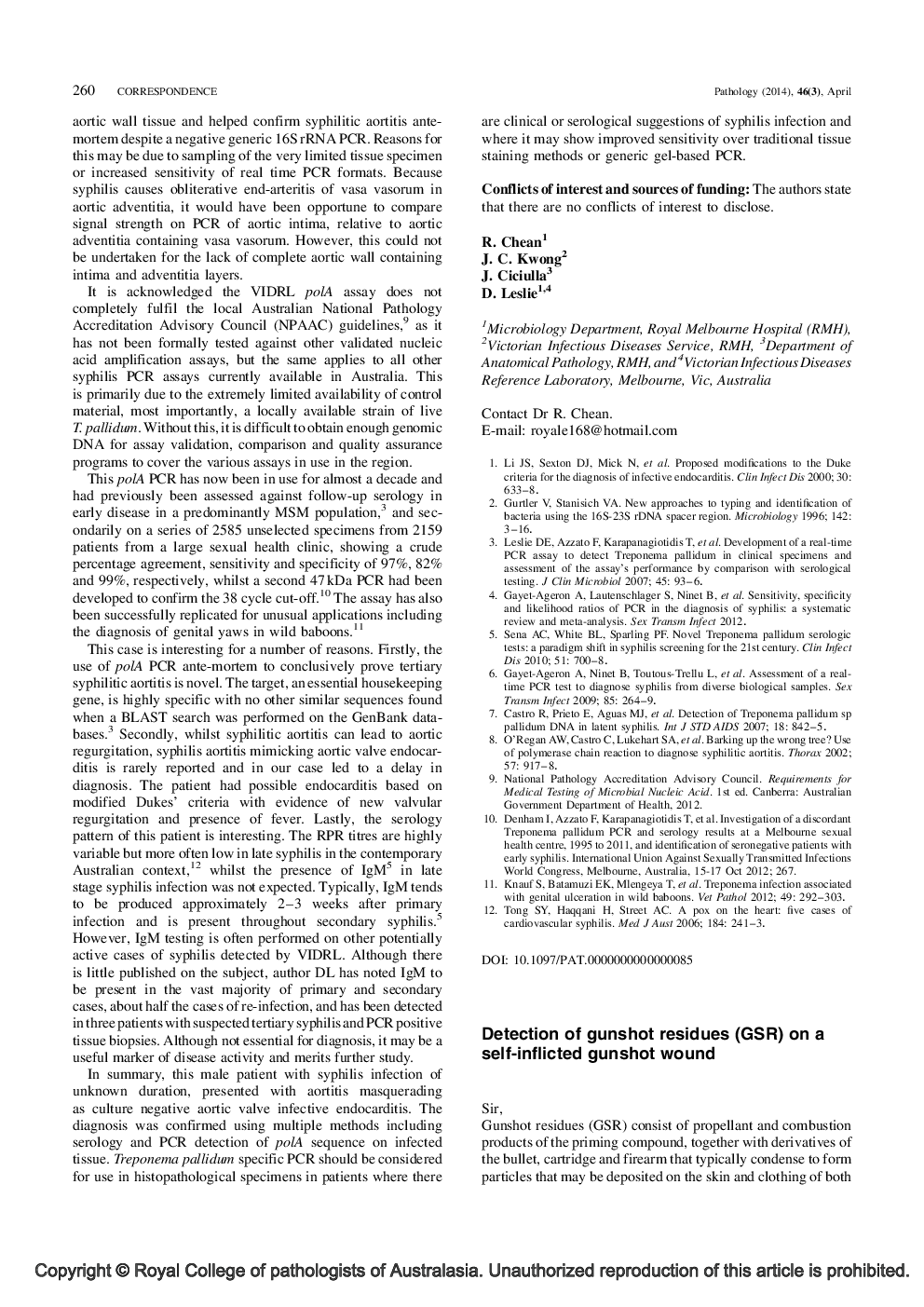 Detection of gunshot residues (GSR) on a self-inflicted gunshot wound