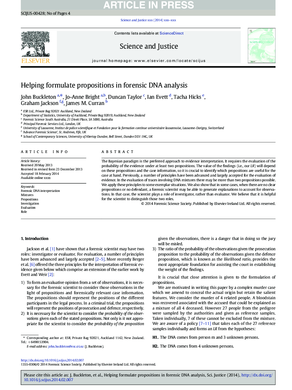 Helping formulate propositions in forensic DNA analysis