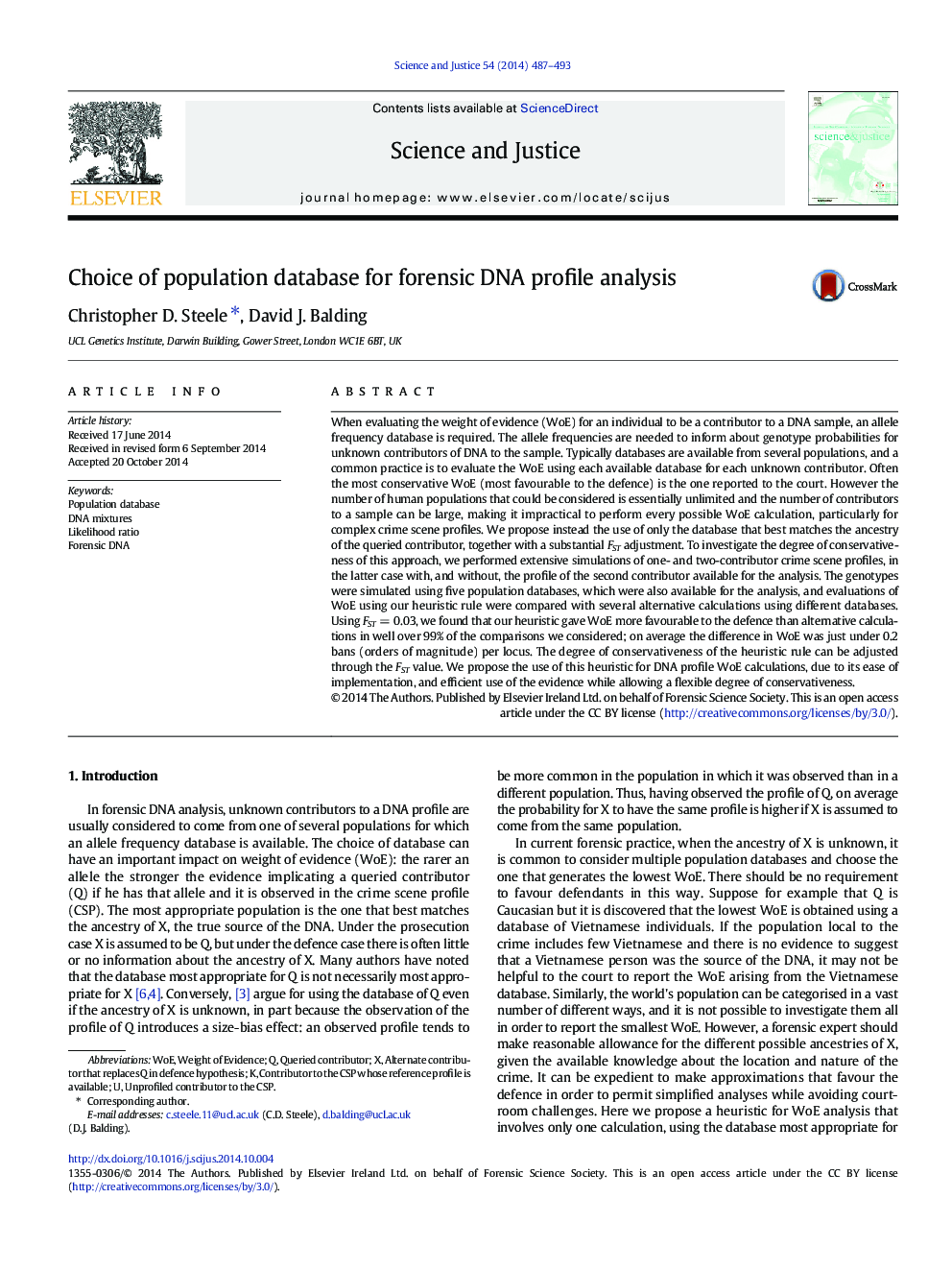 Choice of population database for forensic DNA profile analysis