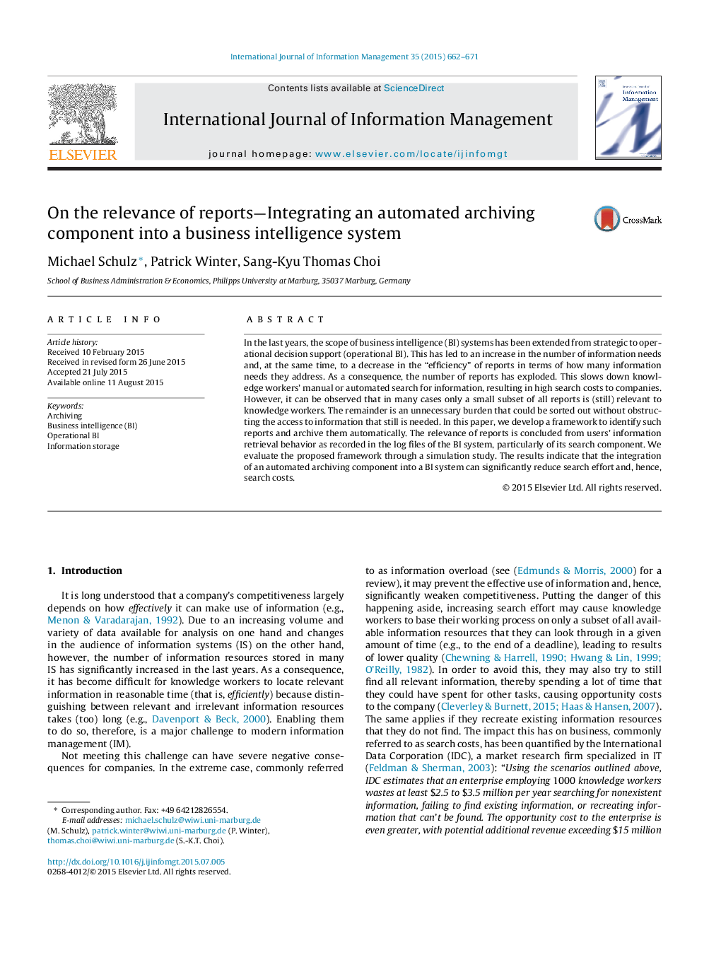 On the relevance of reports—Integrating an automated archiving component into a business intelligence system