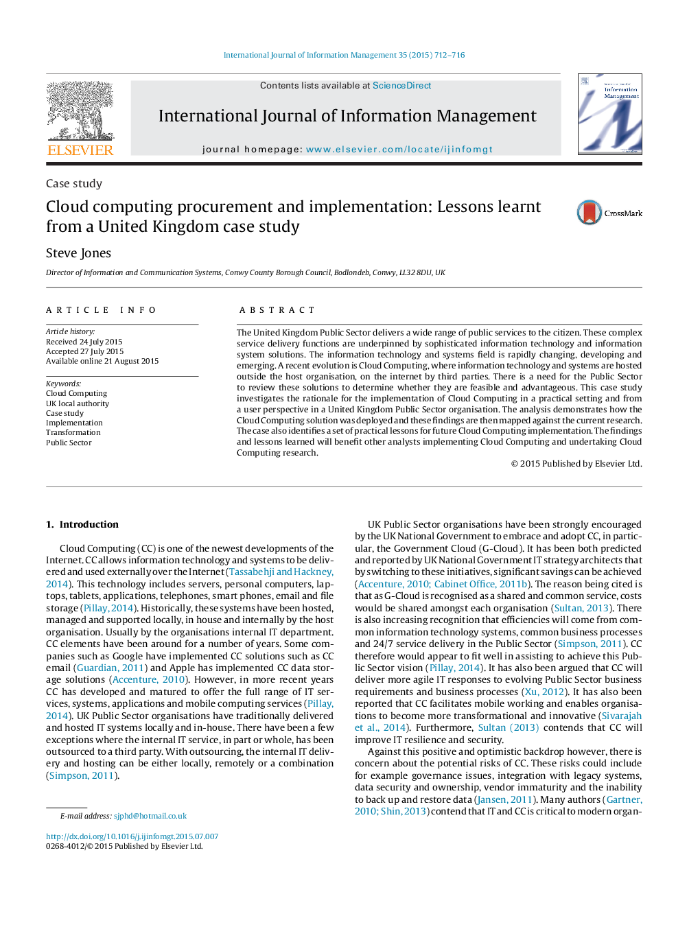 Cloud computing procurement and implementation: Lessons learnt from a United Kingdom case study