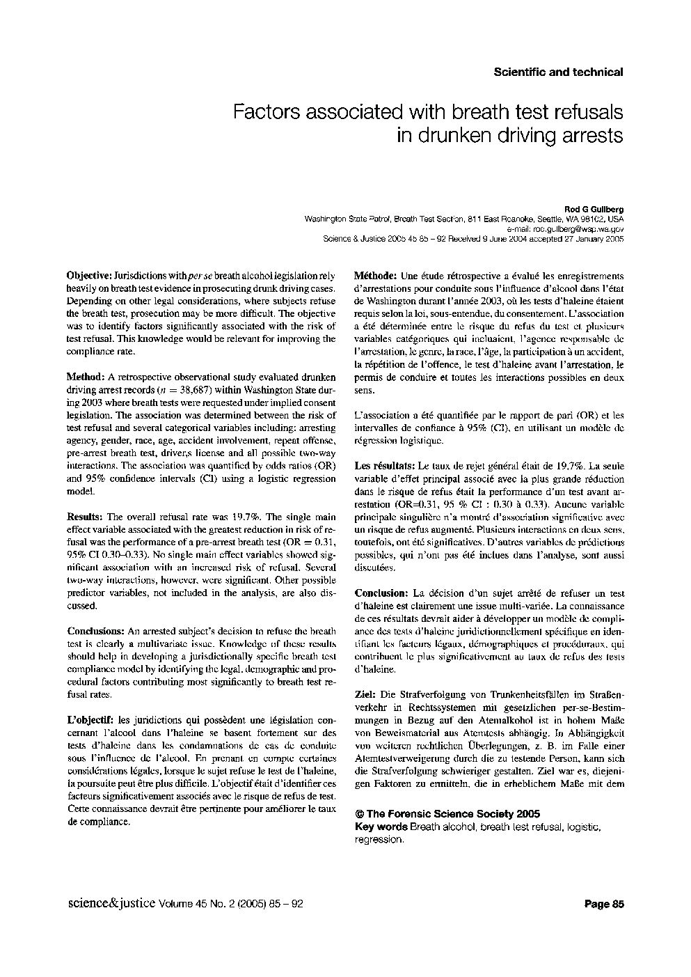 Factors associated with breath test refusals in drunken driving arrests