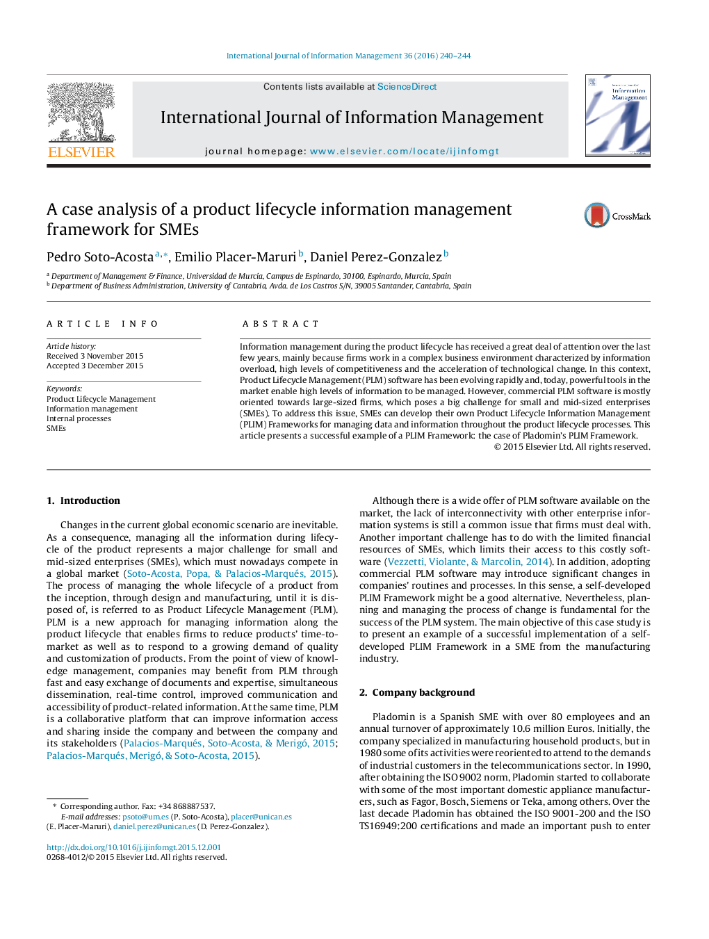 A case analysis of a product lifecycle information management framework for SMEs