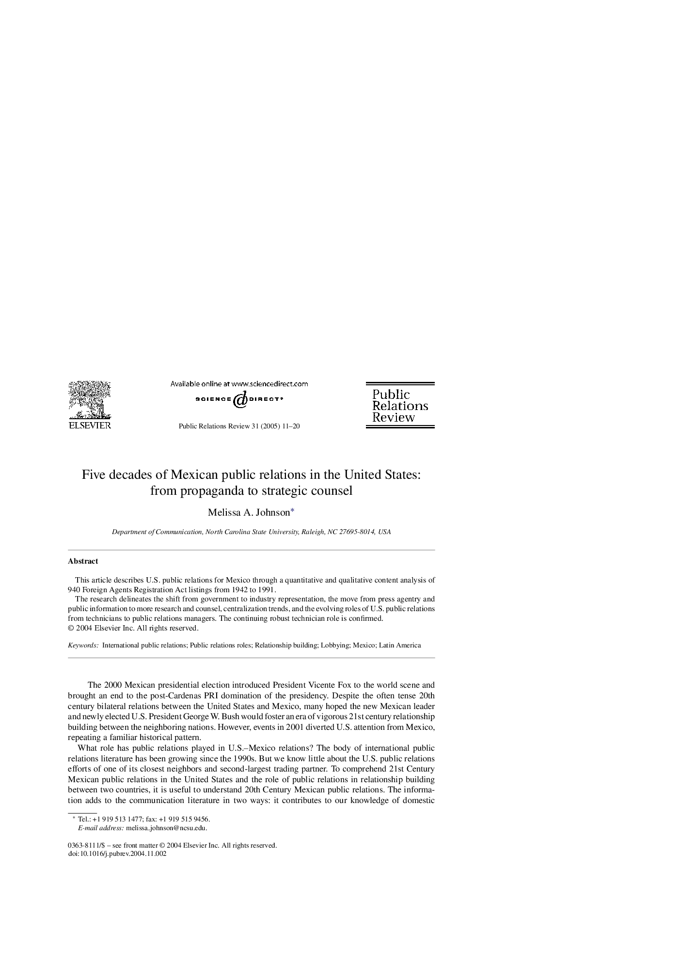 Five decades of Mexican public relations in the United States: from propaganda to strategic counsel