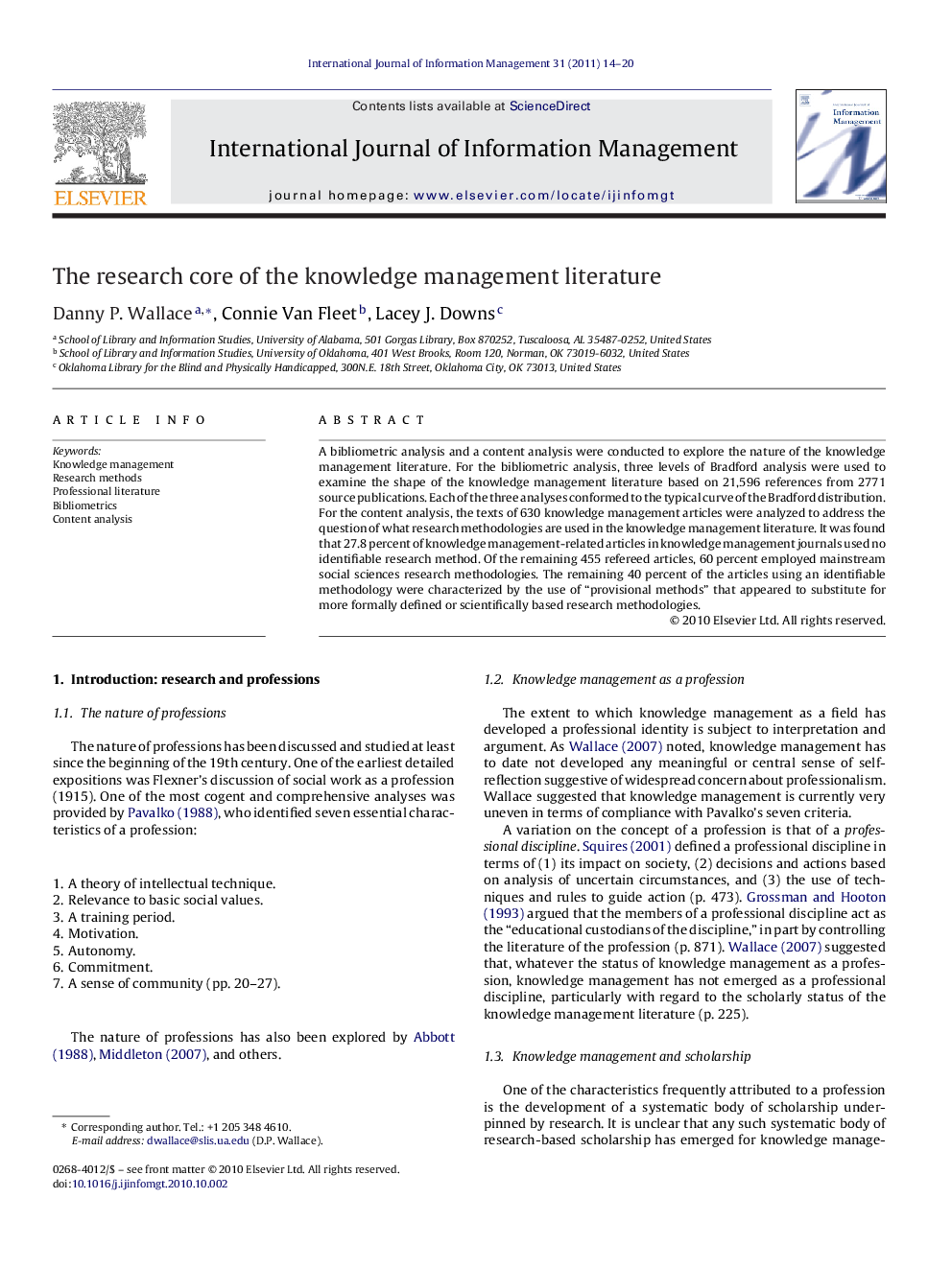 The research core of the knowledge management literature