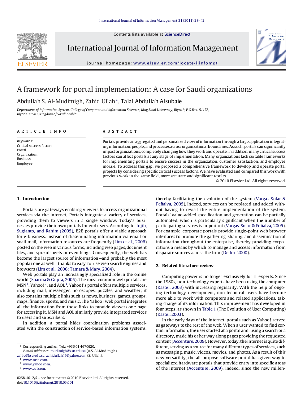 A framework for portal implementation: A case for Saudi organizations