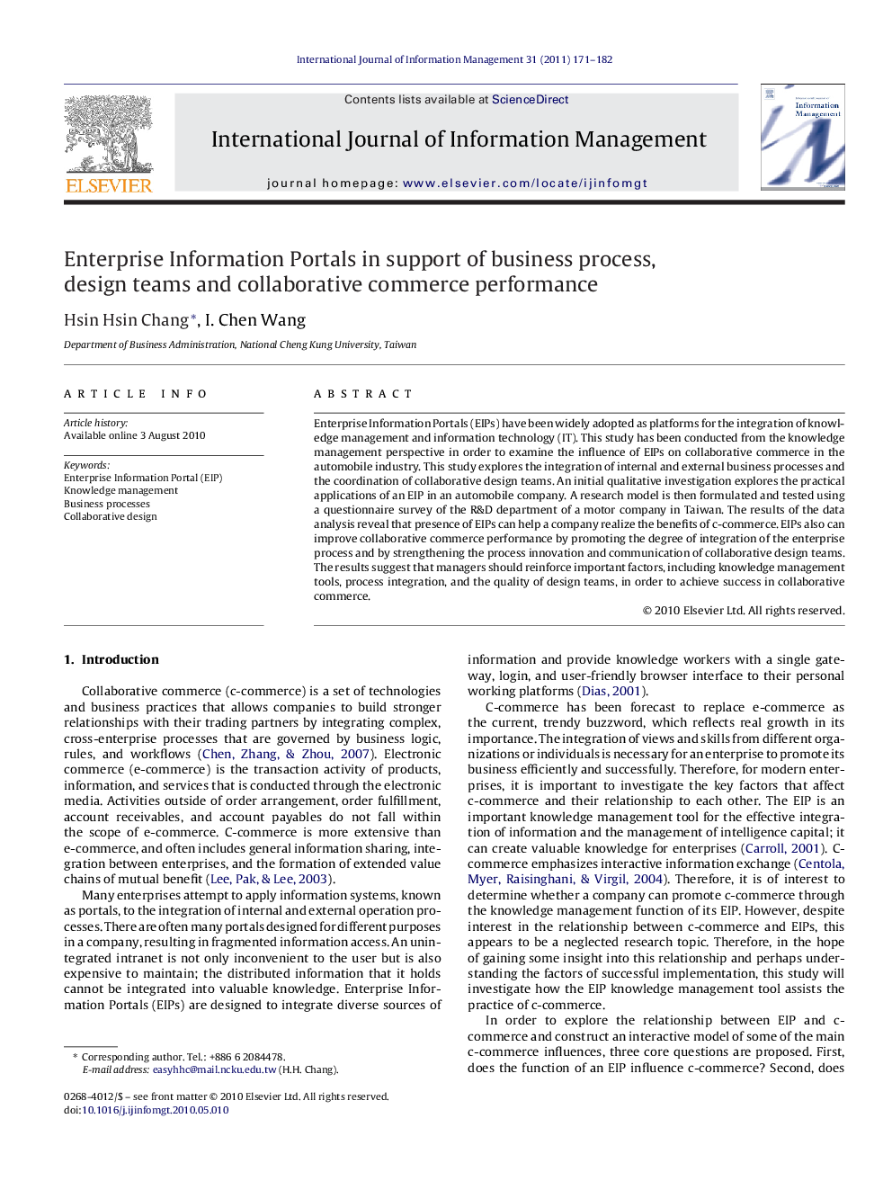 Enterprise Information Portals in support of business process, design teams and collaborative commerce performance