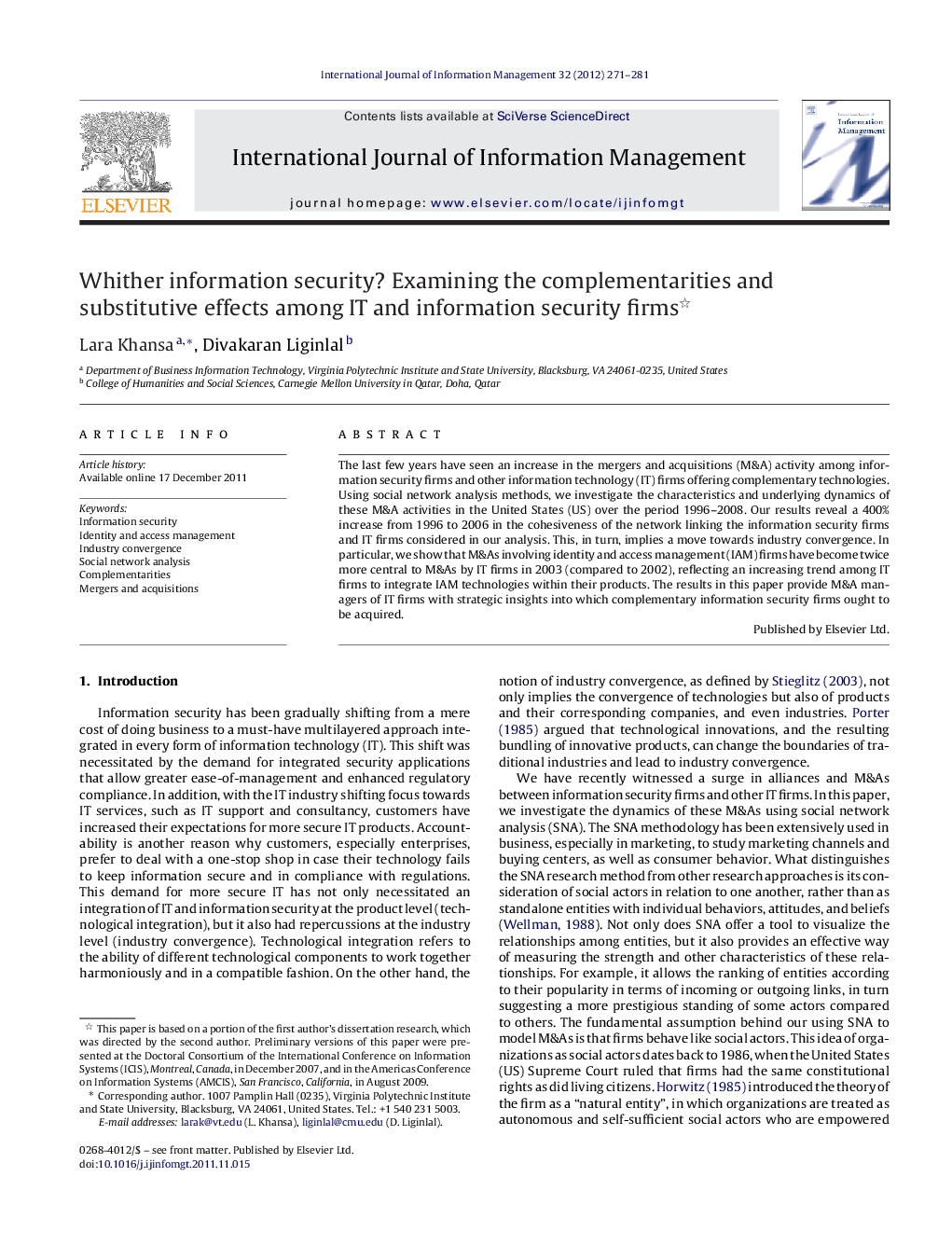 Whither information security? Examining the complementarities and substitutive effects among IT and information security firms 