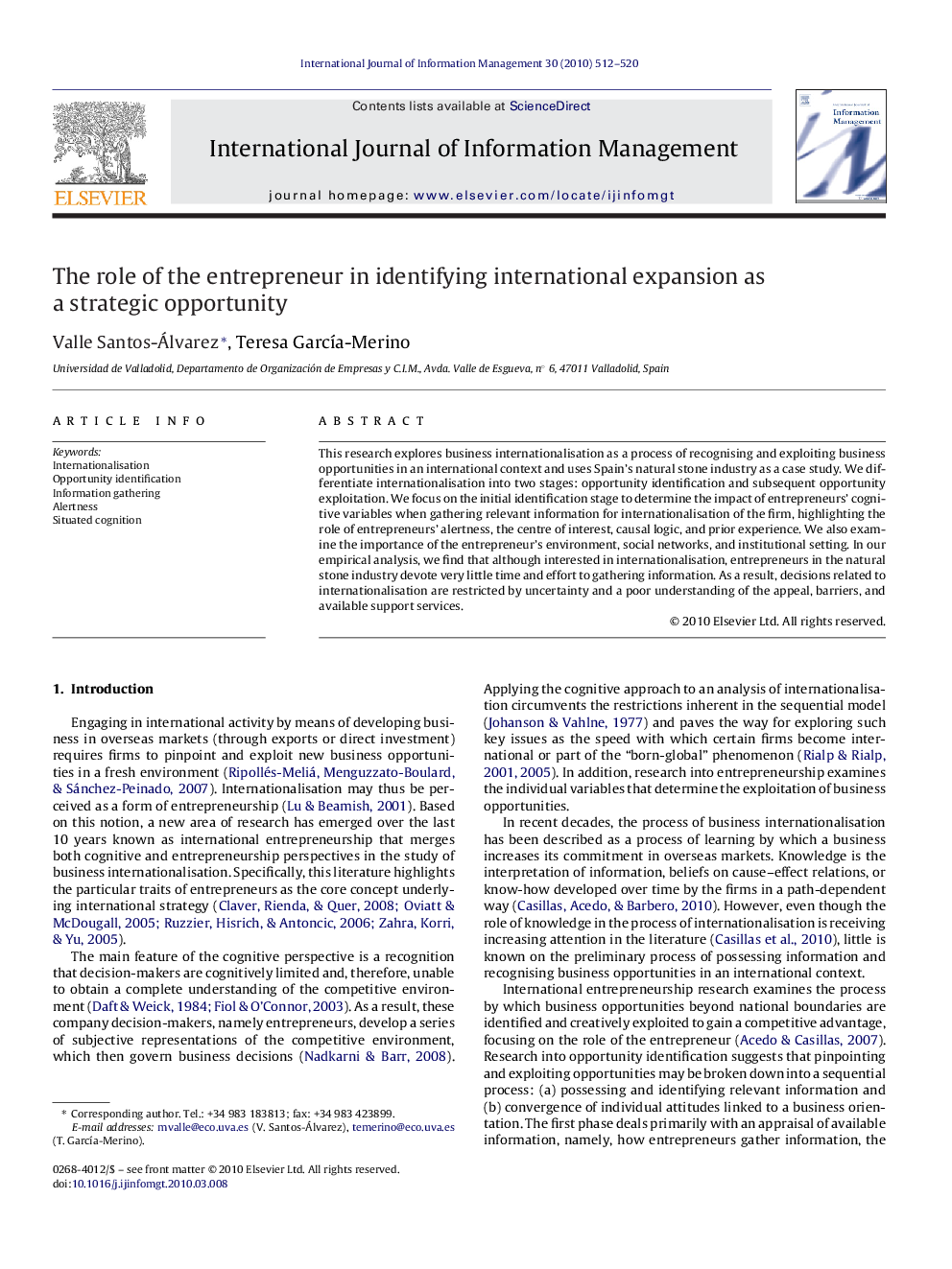 The role of the entrepreneur in identifying international expansion as a strategic opportunity