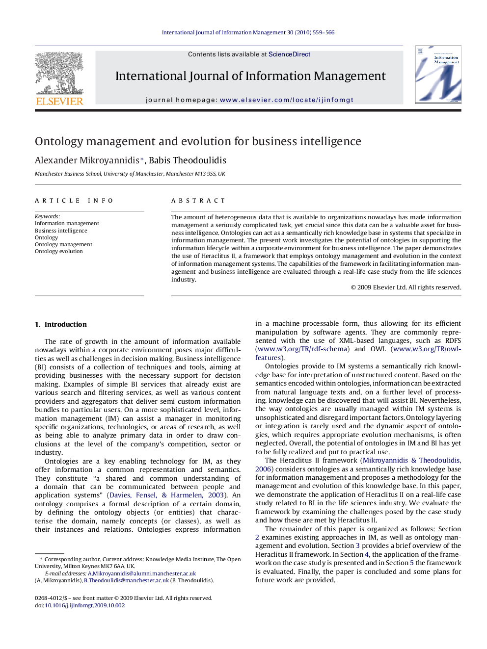 Ontology management and evolution for business intelligence