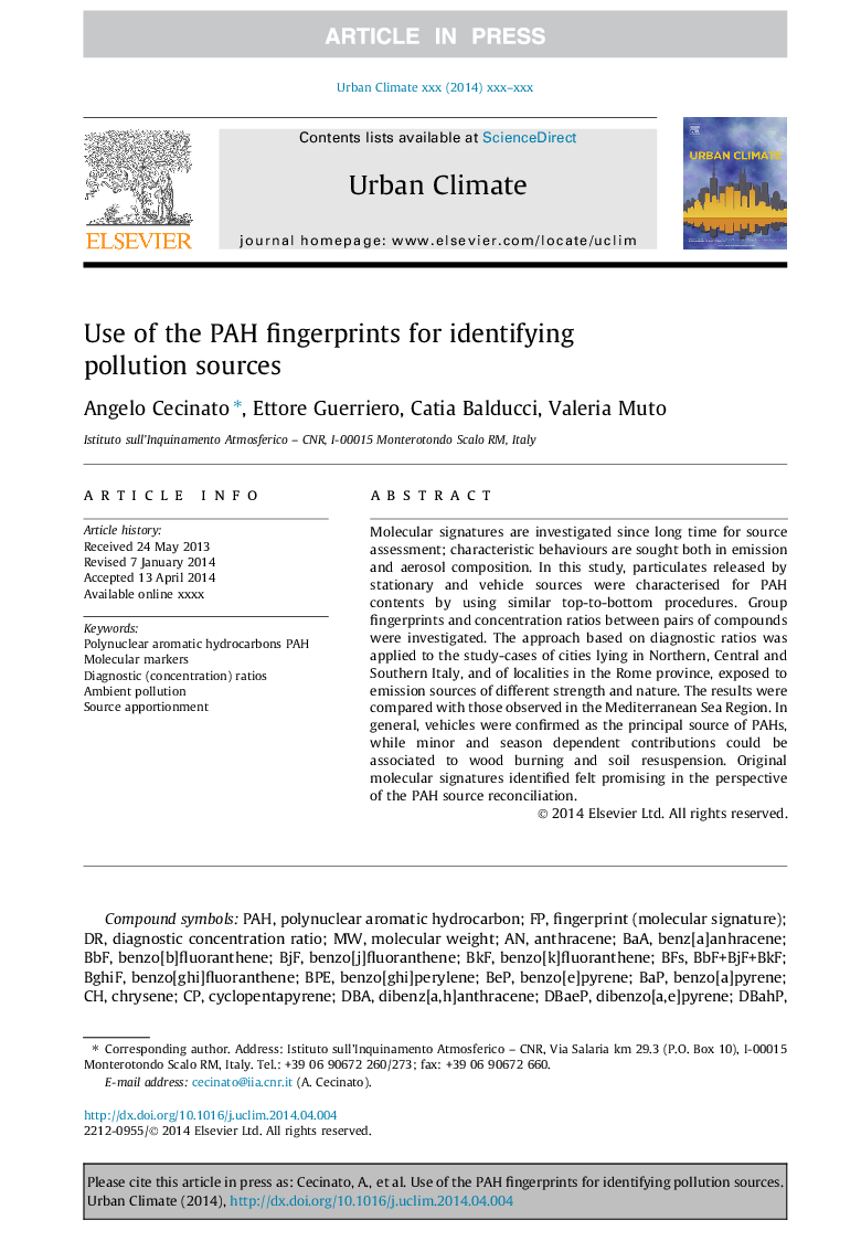 Use of the PAH fingerprints for identifying pollution sources