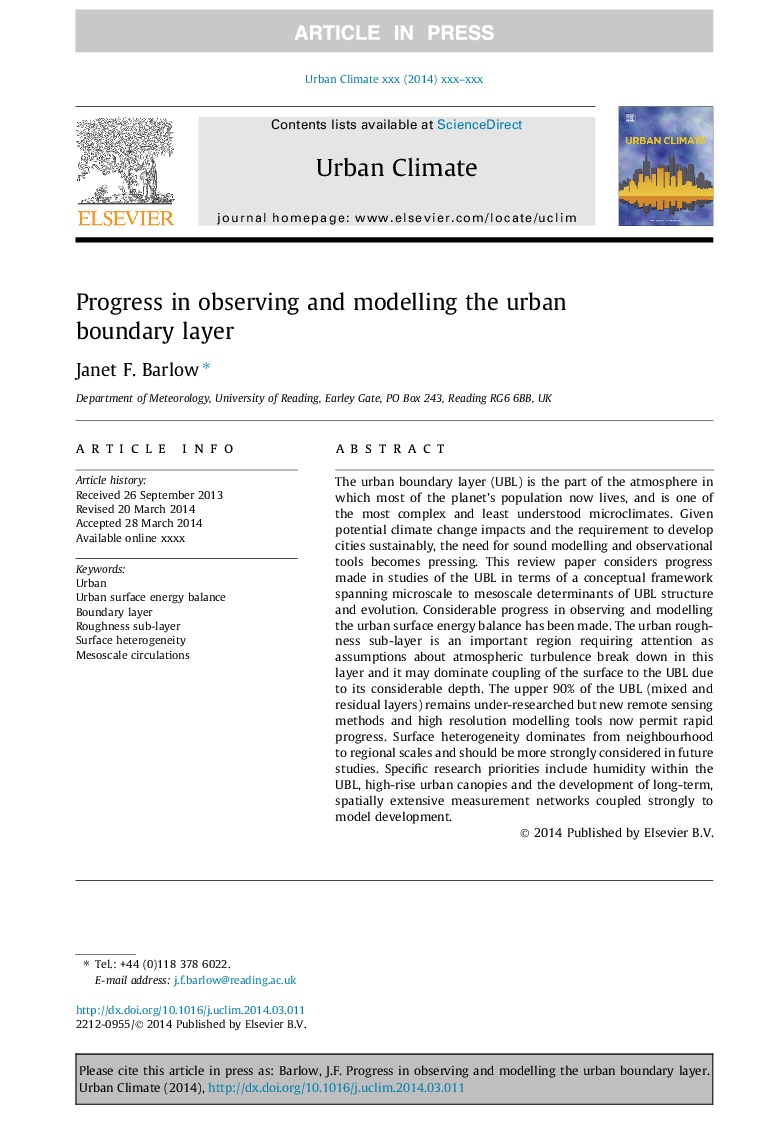 Progress in observing and modelling the urban boundary layer